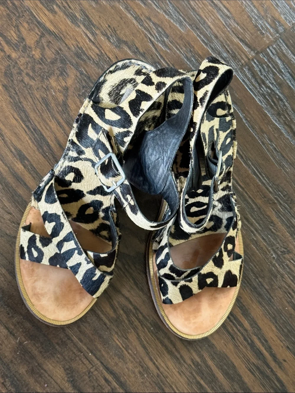 Diane Von Furstenberg Leopard Haircalf Slingback Sandals - Black & Cream